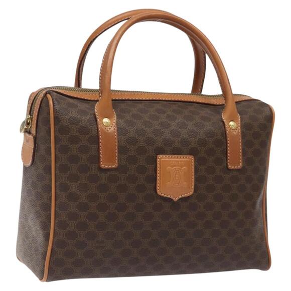 CELINE Macadam Canvas Hand Bag Pvc Leather Brown Gold - Picture 1 of 12